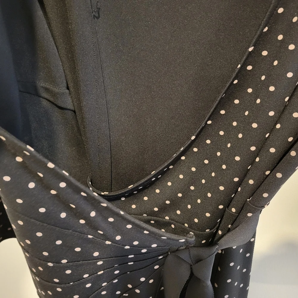 Ann Taylor Loft Black Tan Polka Dot A-Line Fit & Flare Midi Wrap Long Dress 4 - Picture 4 of 8